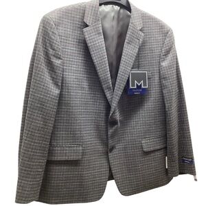 Michael Strahan Size 48 Short Plaid Modern Fit Stretch Mens Gray Blazer. New